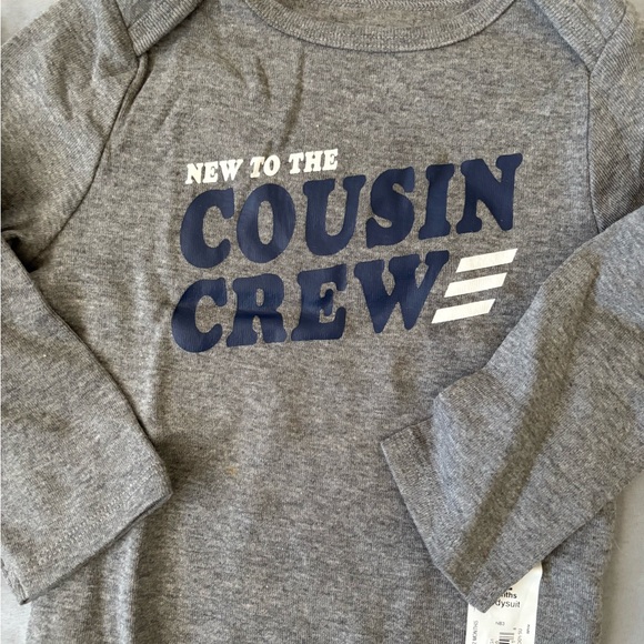 jumping beans Gray Long-Sleeve "Cousin Crew" Baby One-Piece with Navy Graphic - Picture 3 of 4
